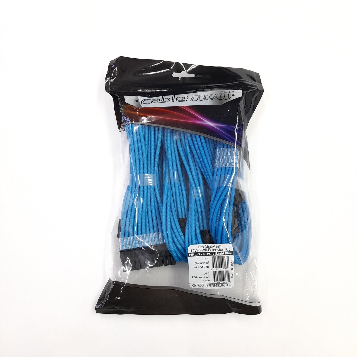 Kit de extensión de cable Cablemod Pro 12VHPWR(Light Blue, 16-pin to Triple 8-pin)