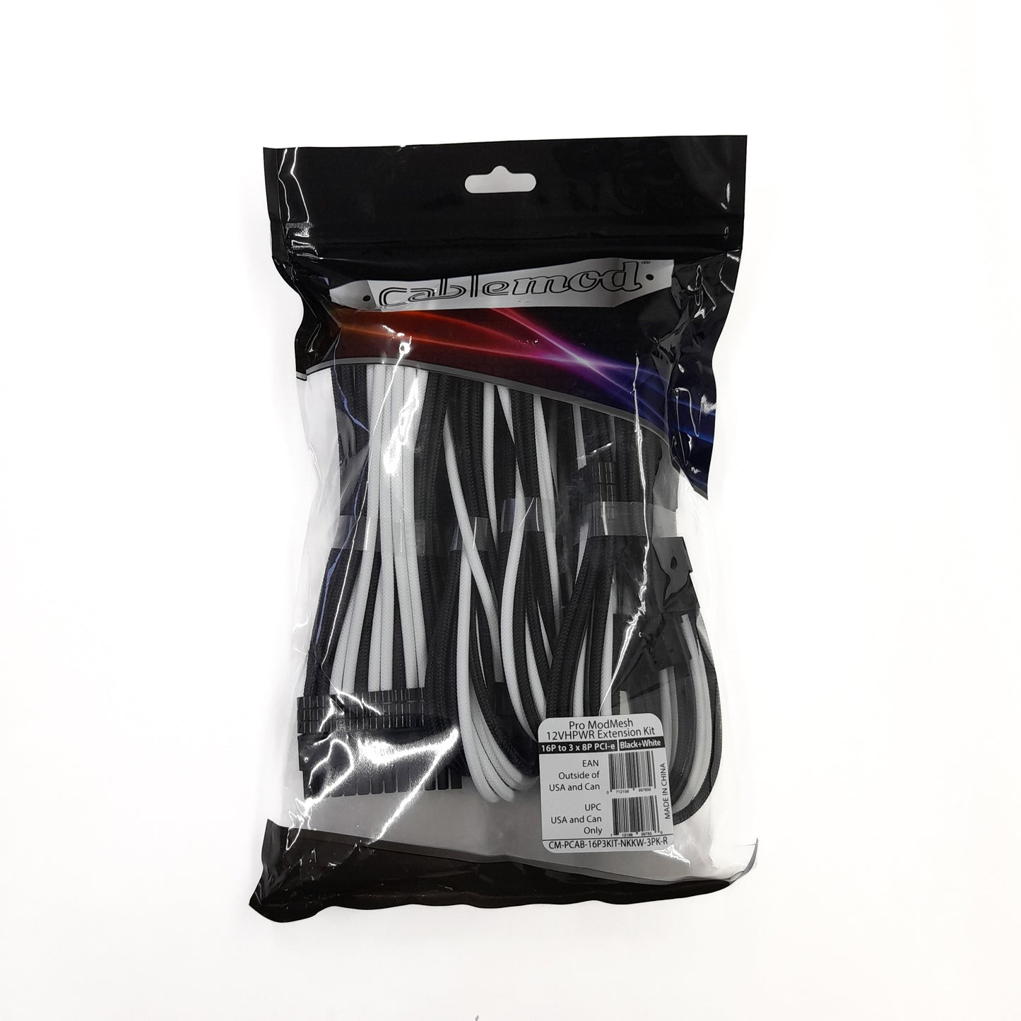 Kit de extensión de cable Cablemod Pro 12VHPWR (Black + White, 16-pin to Triple 8-pin)